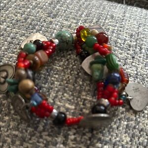 Bohemian Multicolor Beaded Bracelet with Heart Charms